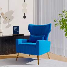 Nalupatio 1-Piece Modern Velvet High-Back Armchair, Upholstered Lounge Chair, Reading Chair, With Lumbar Support, Metallic Gold Legs, Suitable For Living Room And Bedroom - Màu xanh lam - Xem 2