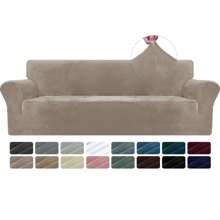 YSTYLE Velvet Sofa Cover 1/2/3/4 Seats, Adjustable Sofa Covers With Armrests, Elastic Sofa Covers, Universal Anti Cat Sofa Covers, Sofa Cover Anti Slip Sofa Cover - Khaki - View 8