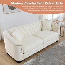 WellMall Modern Velvet Upholstered Sofa,  Button Tufted Loveseat/3 Seater Sofa/Loveseat + 3 Seater Sofa Couch Set For Living Room, Luxury 59 Inch/77 Inch Chesterfield Sectional Couch With Nailhead Arms And 2 Pillows For Bedroom, Apartment,Hall - Màu be - Xem 7
