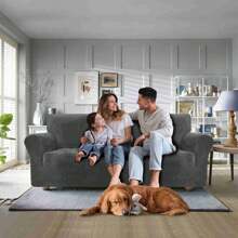 YSTYLE Velvet Sofa Cover 1/2/3/4 Seats, Adjustable Sofa Covers With Armrests, Elastic Sofa Covers, Universal Anti Cat Sofa Covers, Sofa Cover Anti Slip Sofa Cover - Dark Grey - View 2