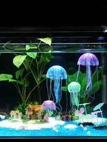 1/6/12pcs Random Color Glow Jellyfish Ornament - Floating Fish Tank Decorations - Glowing Effect Silicone Simulation Jellyfish - Aquarium Decorations(With Suction Cup)