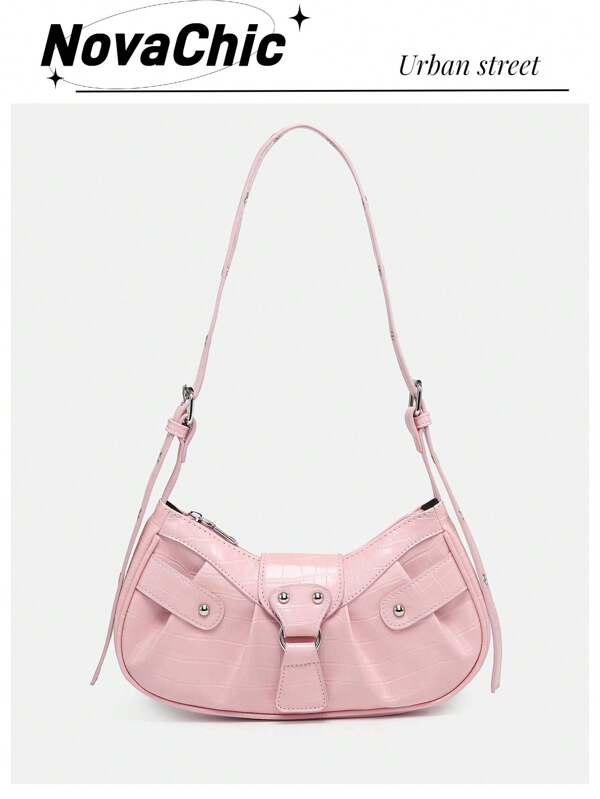 Crocodile Embossed Studded Decor Ruched Detail Bag Valentines