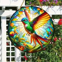1 pieza, Señal de colibrí mágico, atrapador de sol acrílico, signo de vacaciones de decoración del hogar, acrílico redondo, colgante de señal acrílica, decoración de jardín, decoración de garaje, decoración de exteriores, decoración de pared, el mejor regalo para los amantes de los colibríes - Multicolor - Ver 2