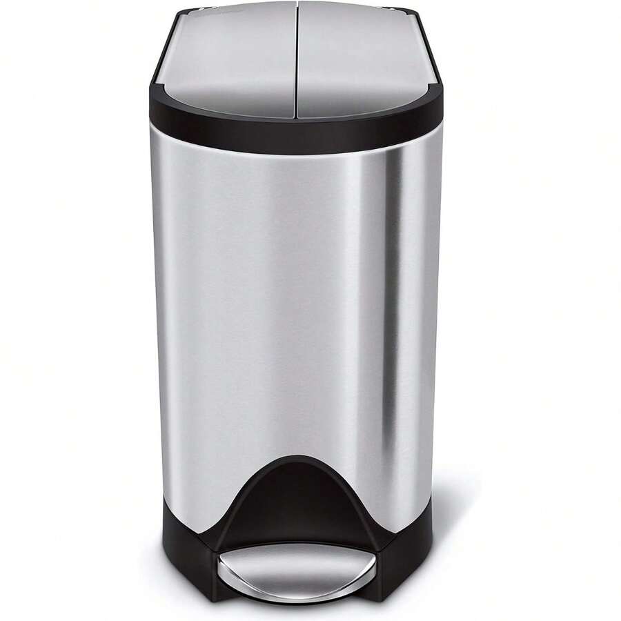 10 Liter / 2.6 Gallon Butterfly Lid Bathroom Step Trash Can, Brushed Stainless Steel With Black