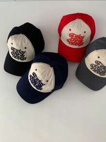 1pc New Arrival Contrasting Color Wide Brim Small Face Baseball Cap, Student Letter American Style Baseball Hat,