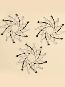 1 cặp Bán buôn Miếng dán ngực dùng một lần để trang trí ngực, Thiết kế cối xay gió xoay tự dính & đáng yêu, Miếng dán ngực kim cương mới của Kaya - Đen và trắng - Xem 4