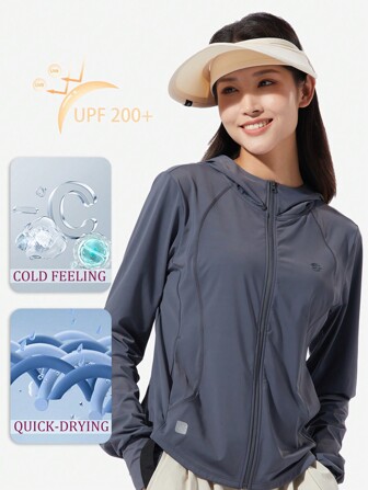 TECTOP Summer Workout Women Sun Protection UPF200+ UV Long Sleeve Shirt Cool Quick Dry Fabric Sun Protection Full Zip Running Track