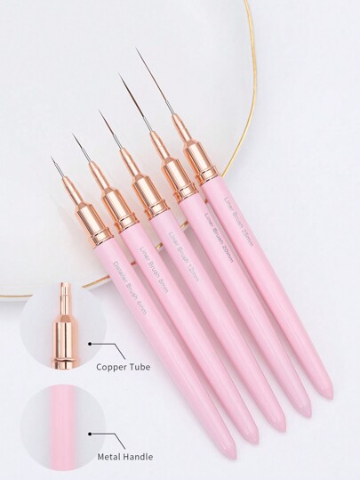 Nail Drawing Pen Set,5 PCS Metal Handle Nail Art Pen Brush,Nail Design Brush,Painting Drawing Liner Nail Tools,For Home Use and Professional Nail Salon