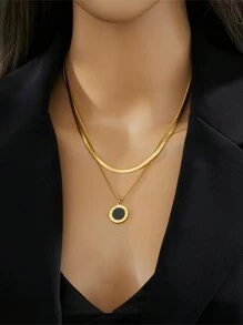 2 peças/conjunto Colares Minimalistas de Corrente de Lâmina com Pingente de Moeda Romana Preta em Aço Inoxidável, Podem Ser Usados Separados ou Juntos