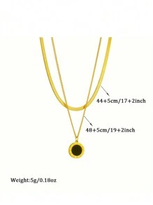 2 peças/conjunto Colares Minimalistas de Corrente de Lâmina com Pingente de Moeda Romana Preta em Aço Inoxidável, Podem Ser Usados Separados ou Juntos
