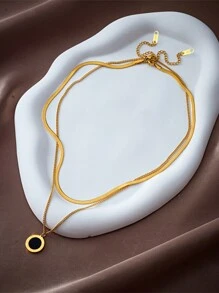 2 peças/conjunto Colares Minimalistas de Corrente de Lâmina com Pingente de Moeda Romana Preta em Aço Inoxidável, Podem Ser Usados Separados ou Juntos