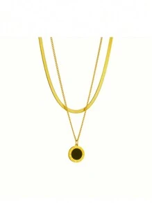 2 peças/conjunto Colares Minimalistas de Corrente de Lâmina com Pingente de Moeda Romana Preta em Aço Inoxidável, Podem Ser Usados Separados ou Juntos