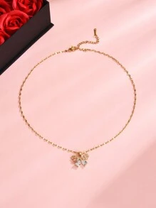 1 pièce Pendentif papillon en cuivre incrusté de zirconium cubique ajouré. Collier pour femmes, cadeau de la Saint-Valentin dans un exquis écrin rose. Pour petite amie, meilleure amie, maman, fête des mères