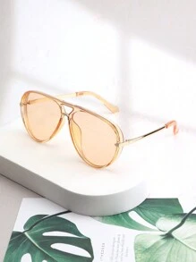 1pc Metallic Rim Aviator Fashion Glasses For Women, Classic And Fashionable Shades Beach Accessories Beach Accessories For Women Glasses Shades Basics Fall Winter Women Outfits Clothes Business Casual Gifts For Summer Beach Vacation,Outdoor,Travel Vintage Style Oversized Aviator Frame For Going Out Outfit,Back To School