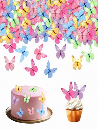 72 件/盒纸杯蛋糕装饰什锦彩色蝴蝶威化纸，生日派对甜点盘装饰
