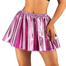 Zoestar Rave Outfits Skirt Metallic Mini Skirt Colorful Flared Pleated Skirt Costume Dance Skirt For Women And Girls - Hồng - Xem 3