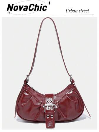 1PC Y2K Gothic Fashionable Type Rivet Decoration Vintage Block Decoration Women's Shoulder Bags And Shoulder Totes Are Adjusted For Daily Travel, Perfect For Music Festival, Rock Style Bag For Women, Fashionable Burgundy Bag, Retro Inspired Bag For Women, 2000s Fashion Style Bag For Women, Vintage Bag For Women, Street & Japanese Bag For Women