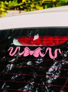 丝带蝴蝶结汽车贴花 - 可爱汽车贴花 汽车车窗蝴蝶结贴纸 少女汽车贴花 全息笔记本电脑贴纸 女士汽车贴花 - 粉色 - 查看 1