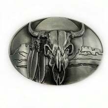 Western Cowboy Big Bull Head Belt Buckle For Men Jeans Cool Design - Grey - View 7