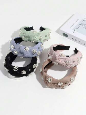 典雅1入組復古雛菊假珍珠扣繞頭帶，春夏女士配飾