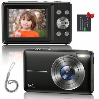 Nicamery 2025 Latest 44MP 1080P Digital Camera, Suitable For Photography, Digital Point Shoot And Filming, 16X Zoom, 32GB Memory Card, 2 Batteries, Small Travel Camera, Gift For Teenagers And Elders