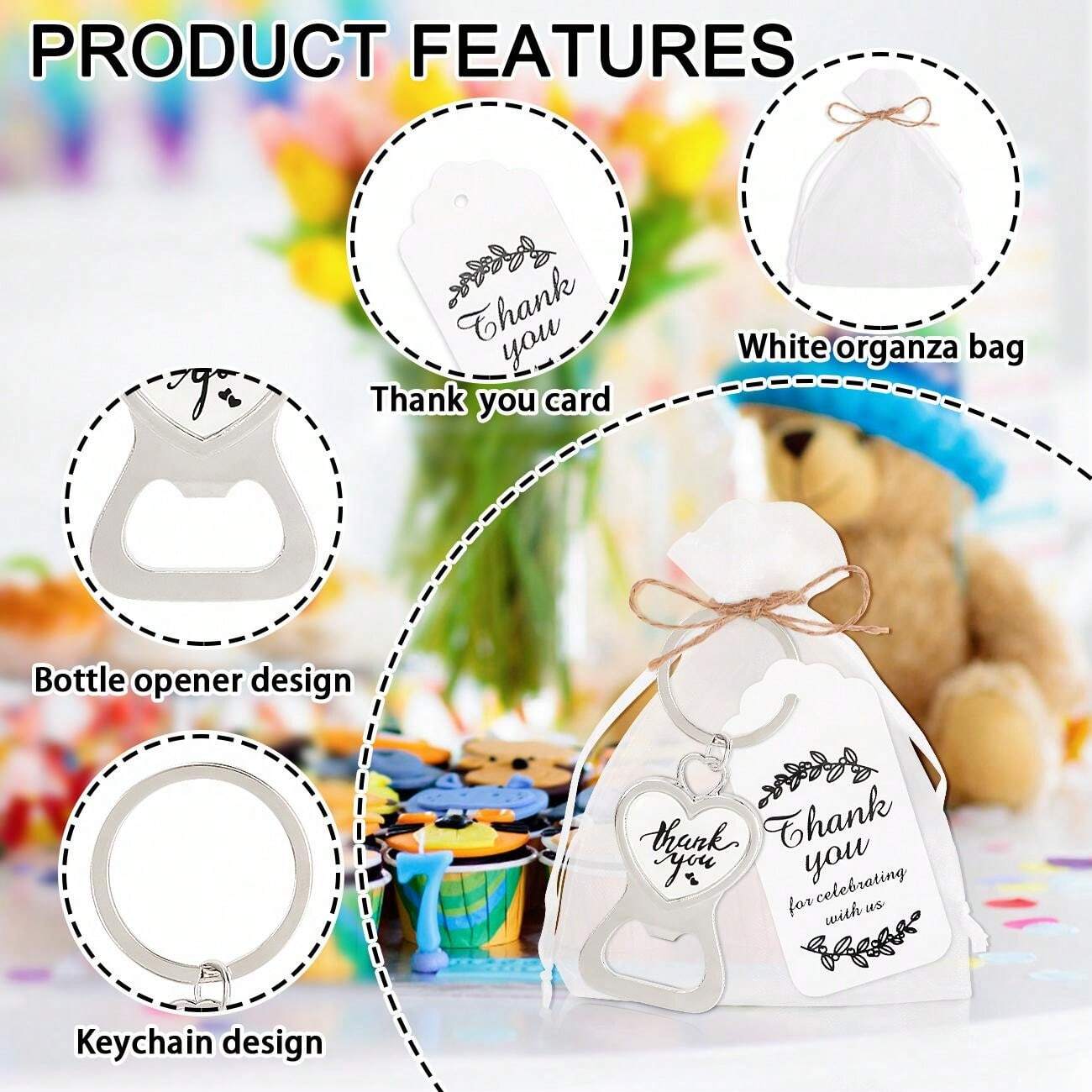 10pcs Gold/Silver Key Chains/Keyrings Containing Sand Bag, Thank You Card, Jute Rope, Applicable