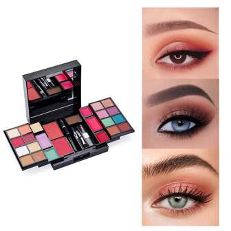 彩妝成套工具適合女士充分成套工具,臉部化妝產品&工具套裝,1套眼影盤&唇彩&腮紅&化妝刷一體化妝品成套工具