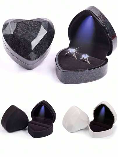 1pc Heart Shape LED Lighted Jewelry Box, Ring & Pendant Gift Storage Box Valentines