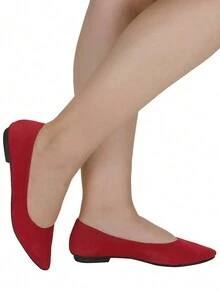 Loris Shoes Oficial Sapatilha Feminina Elegante Bico Fino Confortável e Macia Nobuck Moda Casual Fashion Básico Neutro 089 - Vermelho - Visão 8