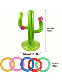 1 pieza de Juguete inflatable de juego de lanzamiento de aros en forma de cactus de PVC, de 24.8 pulgadas de altura y 11.8 pulgadas de diámetro de base, viene con 4 aros de colores al azar, adecuado para juego de lanzamiento en la piscina y en la playa