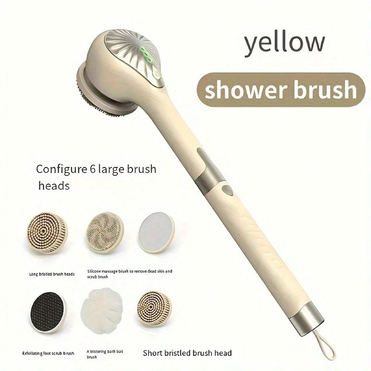 Electric Body Shower Brush, Detachable Long Handle And 6 Brush Heads, Multifunctional Shower