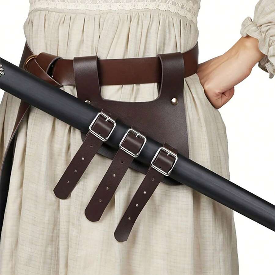 Medieval Faux Leather Sword Frog & Belt - Black Shoulder Holder For Rapier, Dagger, Katana, Knight Costume Accessory