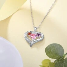 Collier de trois pierres de naissance personnalisé avec nom, collier en forme de cœur pour la confession pour petite amie, mère, meilleure amie, cadeau de fête des mères pour la famille.