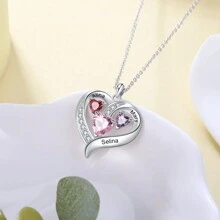 Collier de trois pierres de naissance personnalisé avec nom, collier en forme de cœur pour la confession pour petite amie, mère, meilleure amie, cadeau de fête des mères pour la famille.