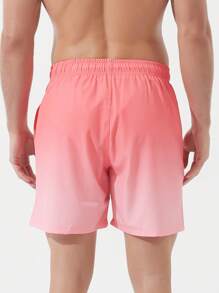 Gradient Color Drawstring Beach Shorts For Men, Quick-Drying And Swim-Friendly Athletic Shorts, Men's Square Leg Swimsuit For Spa Bathing - Pink - View 2