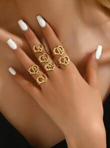 1pc Stylish Adjustable Rings With Heart, Letter, Geometric Pattern Design, Fashion Accessories, Ideal Gift