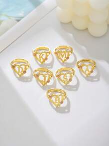 1pc Stylish Adjustable Rings With Heart, Letter, Geometric Pattern Design, Fashion Accessories, Ideal Gift