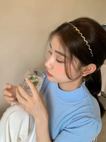 1 pieza Aro metálico ondulado para el cabello, diadema de mujer simple y versátil para lavarse la cara, diadema de metal sólido para maquillaje, máscara, diadema, diadema, aro para el cabello