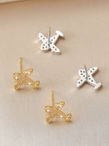1 Pair Zirconia Crystal Cute Mini Airplane Stud Earrings, Unique Creative Design, Suitable For Women, Birthday, Gifts For Friends
