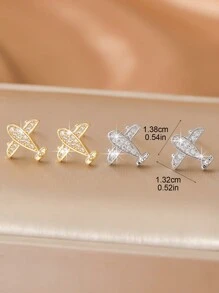 1 Pair Zirconia Crystal Cute Mini Airplane Stud Earrings, Unique Creative Design, Suitable For Women, Birthday, Gifts For Friends