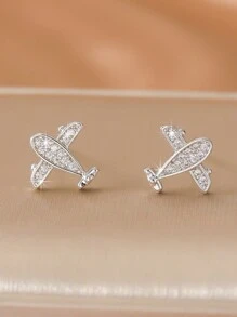 1 Pair Zirconia Crystal Cute Mini Airplane Stud Earrings, Unique Creative Design, Suitable For Women, Birthday, Gifts For Friends