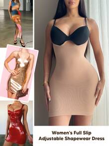 Suprenx Open Bust Sculpting Chest Support Body Shaper Dress For Women  One Piece Full Slip Tummy Control Shapewear With Adjustable Strap - Pink - View 6