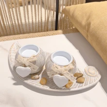 1 Pezzo Set portacandele a foglia bianca, portacandele per lumini, ciotola decorativa in legno carina con portacandele per lumini e pietre decorative per un'atmosfera accogliente, portacandele in legno per candele a colonna, stile Ins, regalo per matrimonio, anniversario, festa della mamma, decorazione per feste, regalo per il riscaldamento della casa, regalo di San Valentino, decorazione da tavolo da caffè per il soggiorno