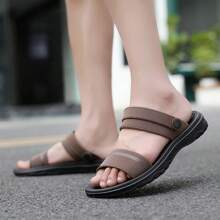 Men's Slip-Resistant & Wear-Resistant Dual-Purpose Buckle Thick-Soled Sandals With Toe Opening For Summer Outings - Brown - View 3