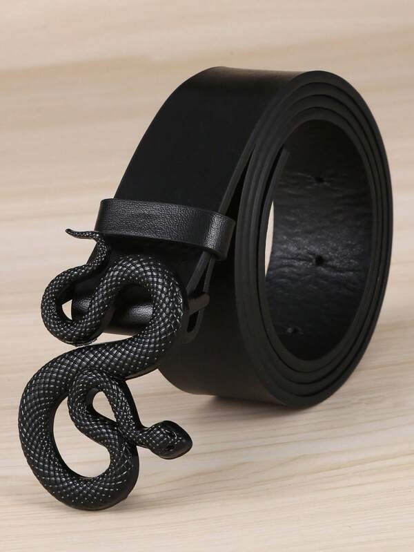 1pc Women's Black PU Snake Buckle Fashion Waist Belt, Perfect Clothing Accessory Halloween Summer, School