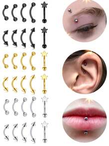 AVYRING 10pcs 16G Stainless Steel Curved Barbell Tiny Eyebrow Ring Lip Jewelry Ear Rook Navel Small Belly Button Ring For Women Men 6mm/8mm/10mm/12mm