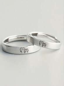 2Pcs/Set Couple Ring Cute Kitten Open Adjustable Ring Sweet Decoration Teen Couple Cute Jewelry