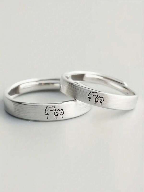 2Pcs/Set Couple Ring Cute Kitten Open Adjustable Ring Sweet Decoration Teen Couple Cute Jewelry