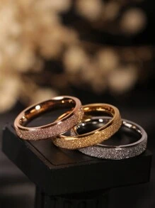 1pc Minimalist Matte Finish Ring, 4mm Wide, Stainless Steel In Gold, Silver, Rose Gold, Suitable For Everyday Wear - Silver - View 5