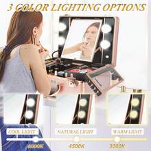 Kemier Makeup Train Case - Cosmetic Organizer Box Makeup Case With Lights And Mirror/Makeup Case With Customized Dividers/Large Makeup Artist Organizer Kit - Gold - View 3